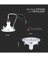 V-Tac 3-pak downlights med 5W lyskilde - Hvit front, komplett med GU10 holder og LED spotter, innendørs