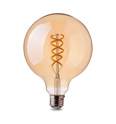 E27 5W LED Globepære Spiral Filament - Ø95mm, Ekstra Varm Hvit, Kultråd