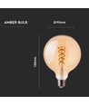 E27 5W LED Globepære Spiral Filament - Ø95mm, Ekstra Varm Hvit, Kultråd