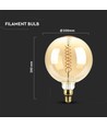 V-Tac 8W LED kjempe globepære - Karbon filamenter, Ø20 cm, dimbar, ekstra varm hvit, 2000K, E27