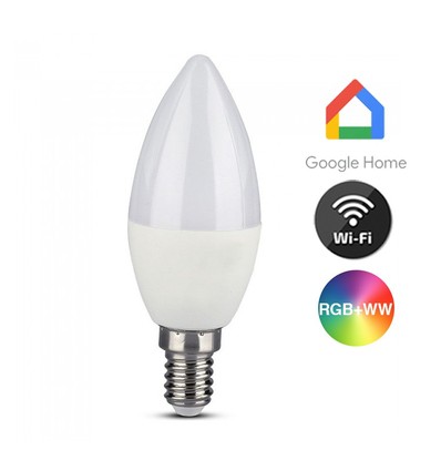 V-Tac 5W Smart Home LED pære - Tuya/Smart Life, Google Home, Amazon Alexa kompatibel, E14