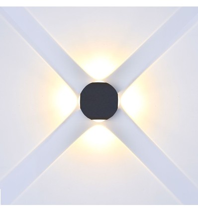 4W Vegglampe - IP65 utendørs, rund, sort, inkl. lyskilde