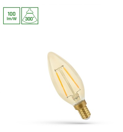 E14 5W LED kronelyspære - C35, filament, ravfarget glass, ekstra varm