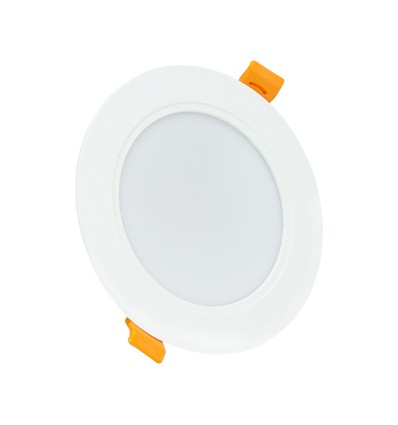 8W Innfellingsspot Ø11,8cm - Sprutsikker, 230V, IP54, Hull: 9,2cm / 3,1cm høy, rund, hvit kant