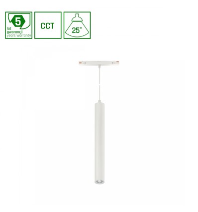 12W Dimbar SHIFT smart Hangit nedhengt skinnelys - 25°, Hvit, Ø40x297 (90cm kabel), CCT/Dim, Zigbee