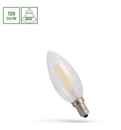 E14 5,5W LED kronepære - Filament, klart glass, 700lm, 2700K, C35