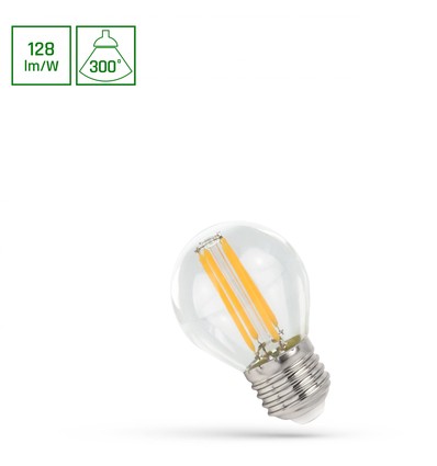 E27 5,5W LED kronepære filament - G45, 700lm, 4000K, 300° spredning, erstatter 55W