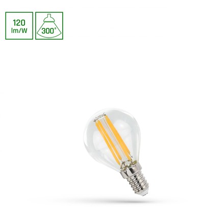E14 5,5W LED kronepære - 120lm/W, 660lm, filament, 300° beam, varm hvit