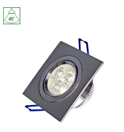 3W Fiale kvadratisk LED innfellingsspot - 45 grader, varm hvit, 3x1W LEDs