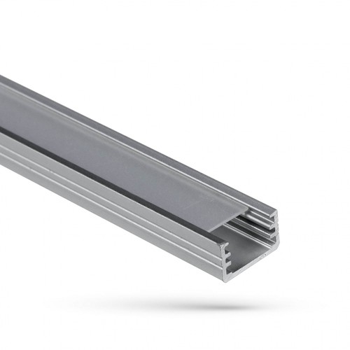 1m aluminiumsprofil - Påbygging, klart deksel, 1 meter