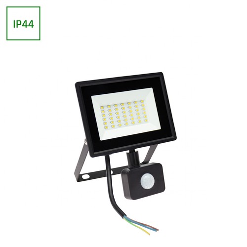 30W LED lyskaster med sensor - 6000K (Kald hvit), sort