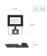 30W LED lyskaster med sensor - 6000K (Kald hvit), sort
