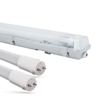 Limea H LED dobbeltarmatur - Inkl. 2x 24W 150cm T8 LED rør, IP65 vanntett, gjennomgangskobling