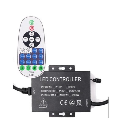 RF trådløs timer+dimmer med fjernkontroll IP67 vanntett - Til 230V 8x16 Neonflex, minnefunksjon, maks 100m