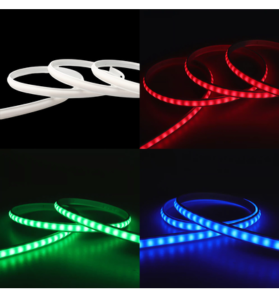 5m 9W/m RGB CLIP-ON LED-strip - 230V, IP67 vanntett, hvitt deksel, 60 LED