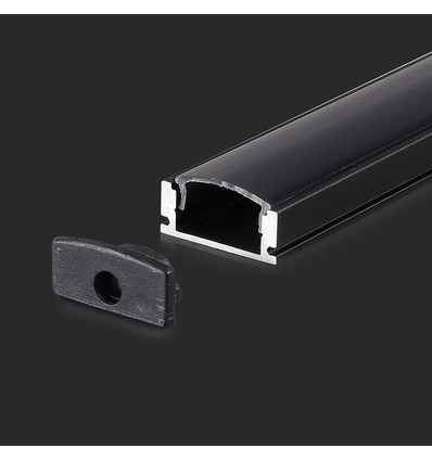 VT-8113 aluprofil - 2 meter, inkl. svart deksel og ender