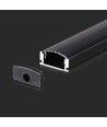 VT-8113 aluprofil - 2 meter, inkl. svart deksel og ender