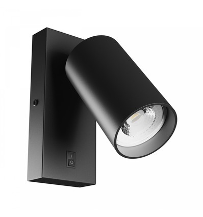 GU10 Vegglampe med bryter - IP20, Ø5,5cm, 5,5x10cm, Sort, Rund, Uten lyskilde