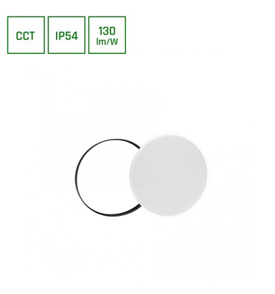24W Nymphea Black & White taklampe - CCT, 130lm/W, IP54, Ø32cm, hvit/sort kant