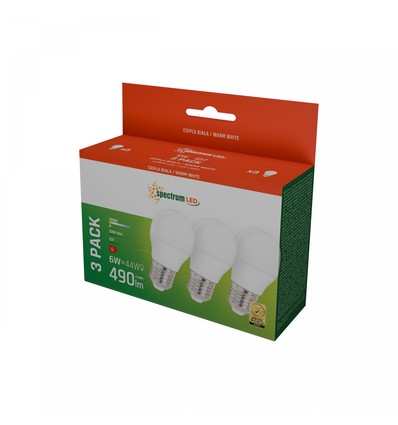 Spectrum 3-pak E27 6W LED pære - G45, Varm Hvit, 230V