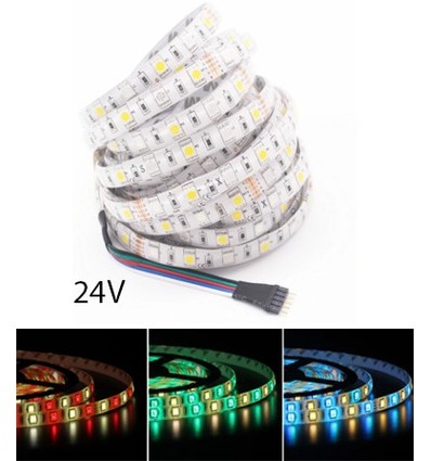 5m 12W/m RGB+CW LED-strip - 24V DC, IP65, 60 LED pr. meter