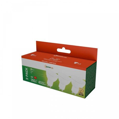 3-pak GU10 6W LED spotpære - Varm hvit, matt, hvit plast, 230V, Spectrum