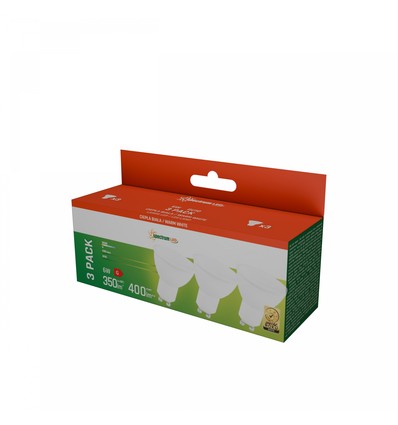 3-pak GU10 6W LED spotpære - Varm hvit, matt, hvit plast, 230V, Spectrum