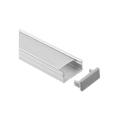 Aluprofil 18x8 for IP65 og IP68 LED-strip - 1m, inkl. melkehvitt deksel, klips og endestykker, eloksert