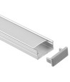 Aluprofil 18x8 for IP65 og IP68 LED-strip - 1m, inkl. melkehvitt deksel, klips og endestykker, eloksert