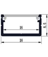 Aluprofil 18x8 for IP65 og IP68 LED-strip - 1m, inkl. melkehvitt deksel, klips og endestykker, eloksert