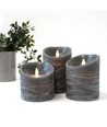 LED blokklys Ø10cm, 3 stk, bevegelig flamme, sort meleret