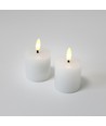 LED Blokklys, 2 stk, flammeeffekt, hvit - 5cm høy, Ø5cm, fungerer med fjernkontroll, ekte stearin