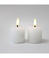 LED Blokklys, 2 stk, flammeeffekt, hvit - 5cm høy, Ø5cm, fungerer med fjernkontroll, ekte stearin