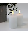 LED Blokklys, 2 stk, flammeeffekt, hvit - 7,5cm høy, Ø5cm, fungerer med fjernkontroll, ekte stearin