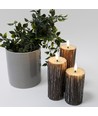 LED Tre-look blokklys 3 stk sett, smelte-look, flammeeffekt - Ø5,5cm, 10/12,5/15cm høy, Inkl fjernkontroll, ekte stearin