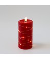 LED Blokklys med lyskjede, 15cm høy, flammeeffekt - Ø7,5cm, virker m. fjernkontroll, ekte stearin, rød