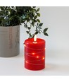 LED blokklys med lyskjede, 10cm, flammeeffekt - Ø7,5cm, rød