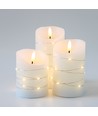 LED-kubbelys 3-pk med lyslenke, flammeeffekt - Ø7,5cm, 10/12,5/15cm, fjernkontroll, timer, ekte voks