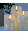 LED Blokklys 3 stk sett med lyskjede, flammeeffekt - Ø7,5cm, 10/12,5/15cm, inkl. fjernkontroll, timer, ekte voks