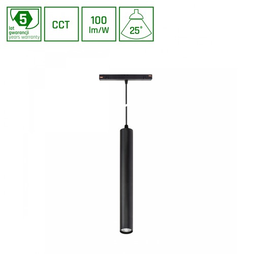 System Shift CCT- Hangit Nedhengt Skinne Lys 12W - 40x297 (900mm Kabel), 25° Sort CCT Bryter