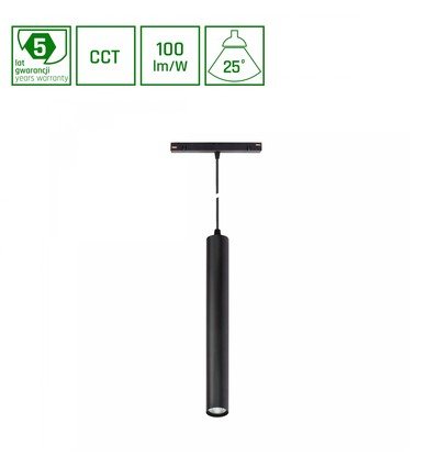 System Shift CCT- Hangit Nedhengt Skinne Lys 12W - 40x297 (900mm Kabel), 25° Sort CCT Bryter