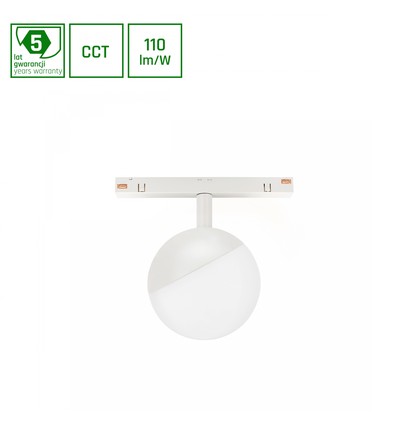 System Shift CCT- Globe Sphere skinnelys Ø100x130mm, 5W, 165°, hvit, CCT-bryter