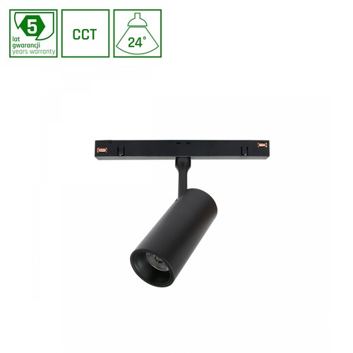 6W System Shift Spot S skinnespot til 48V - RA90, 24°, sort, CCT, 5 års garanti