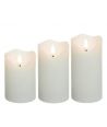 Sett med 3 stk. LED blokklys 10cm, flammeeffekt, hvit - Ø7,5cm