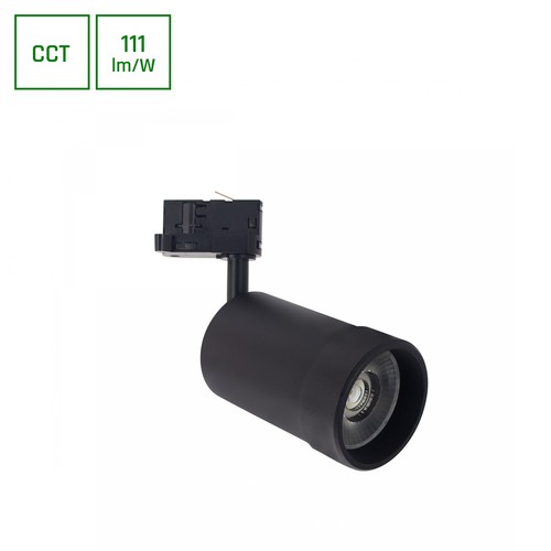 20W PAVA BASIC 3-faset skinnespot - Justerbar CCT, 111lm/W, 20-45° vinkel, sort, IP20