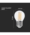 V-Tac 4W LED kronepære - 3-trinns dimbar, G45, karbon filamenter, klart glas, E27