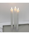 3-pakning hvite LED stearinlys, flammeeffekt - Ø2,2cm, Høyde: 24,5cm, kronelys, inkl. fjernkontroll, timer