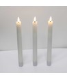 3-pakning hvite LED stearinlys, flammeeffekt - Ø2,2cm, Høyde: 24,5cm, kronelys, inkl. fjernkontroll, timer
