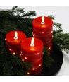 LED Blokklys 3 stk sett med lyskjede, flammeeffekt - Ø7,5cm, 10/12,5/15cm, inkl. fjernkontroll, timer, ekte voks, Rød
