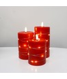 LED Blokklys 3 stk sett med lyskjede, flammeeffekt - Ø7,5cm, 10/12,5/15cm, inkl. fjernkontroll, timer, ekte voks, Rød